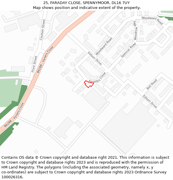 25, FARADAY CLOSE, SPENNYMOOR, DL16 7UY: Location map and indicative extent of plot