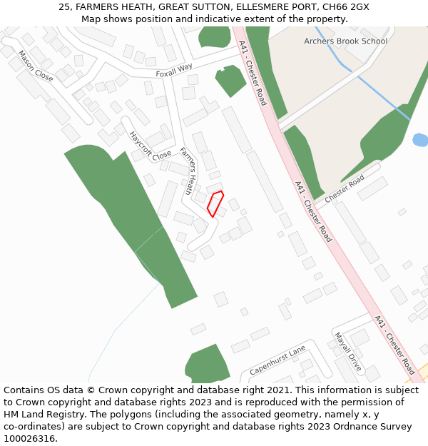 25, FARMERS HEATH, GREAT SUTTON, ELLESMERE PORT, CH66 2GX: Location map and indicative extent of plot