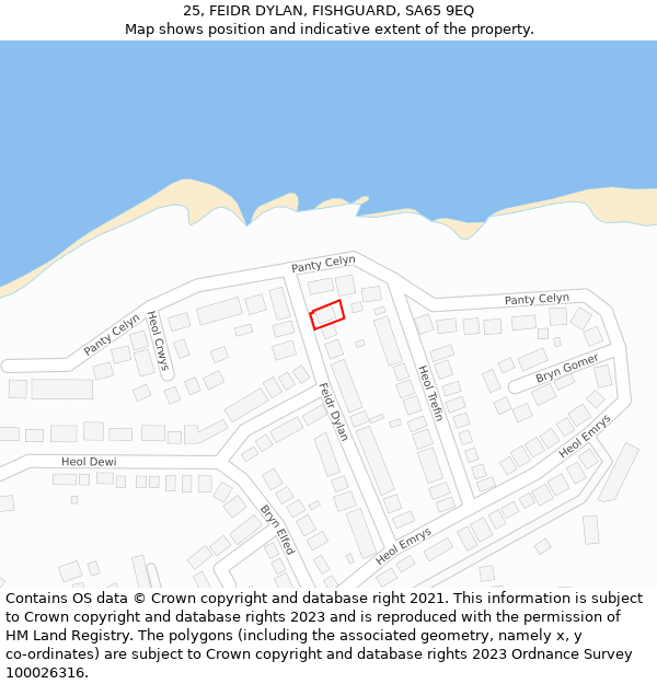 25, FEIDR DYLAN, FISHGUARD, SA65 9EQ: Location map and indicative extent of plot