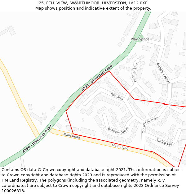 25, FELL VIEW, SWARTHMOOR, ULVERSTON, LA12 0XF: Location map and indicative extent of plot