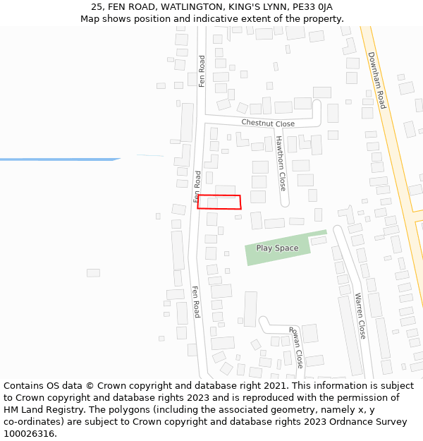 25, FEN ROAD, WATLINGTON, KING'S LYNN, PE33 0JA: Location map and indicative extent of plot