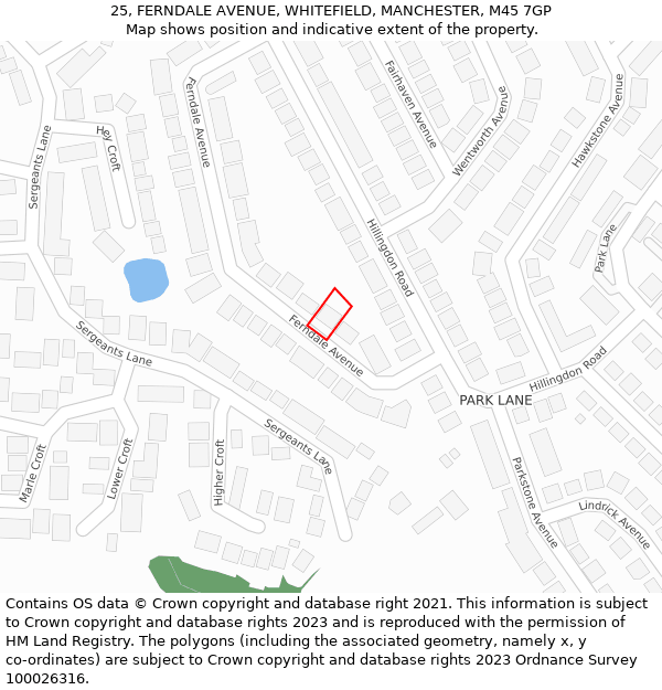 25, FERNDALE AVENUE, WHITEFIELD, MANCHESTER, M45 7GP: Location map and indicative extent of plot