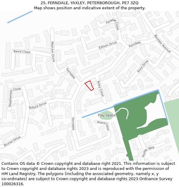 25, FERNDALE, YAXLEY, PETERBOROUGH, PE7 3ZQ: Location map and indicative extent of plot