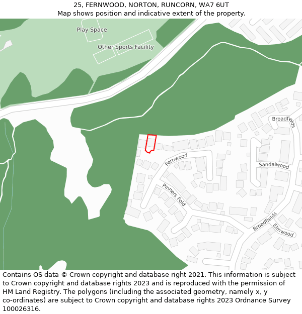 25, FERNWOOD, NORTON, RUNCORN, WA7 6UT: Location map and indicative extent of plot