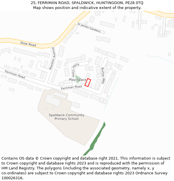 25, FERRIMAN ROAD, SPALDWICK, HUNTINGDON, PE28 0TQ: Location map and indicative extent of plot