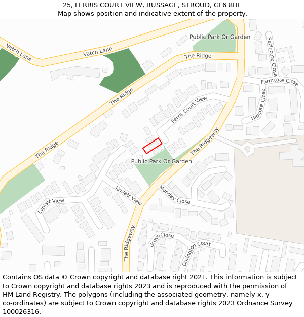 25, FERRIS COURT VIEW, BUSSAGE, STROUD, GL6 8HE: Location map and indicative extent of plot