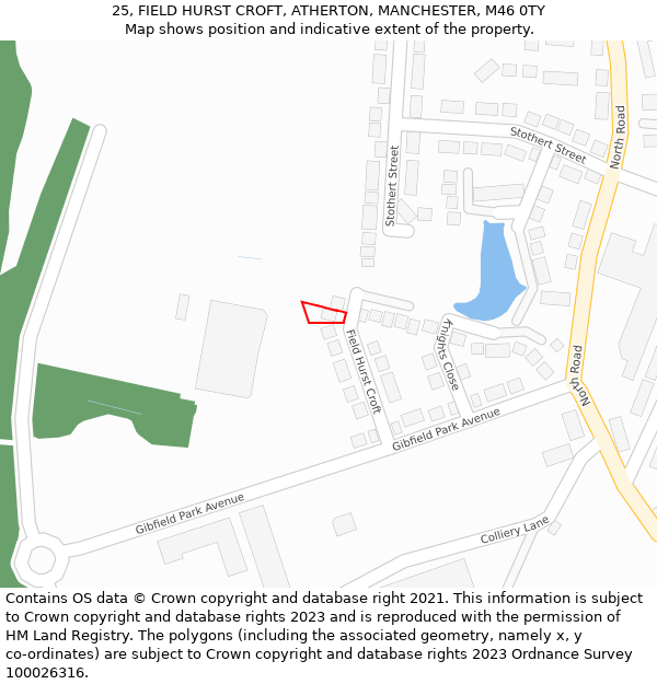 25, FIELD HURST CROFT, ATHERTON, MANCHESTER, M46 0TY: Location map and indicative extent of plot