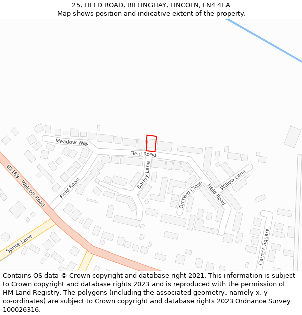 25, FIELD ROAD, BILLINGHAY, LINCOLN, LN4 4EA: Location map and indicative extent of plot