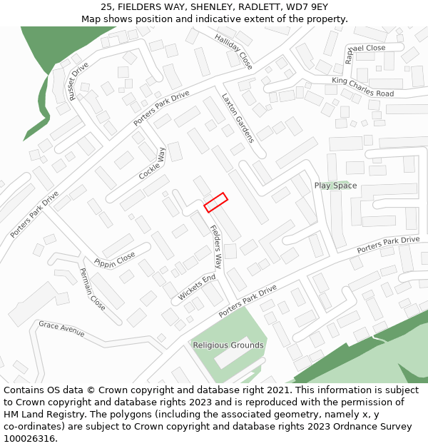 25, FIELDERS WAY, SHENLEY, RADLETT, WD7 9EY: Location map and indicative extent of plot