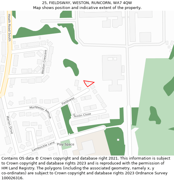 25, FIELDSWAY, WESTON, RUNCORN, WA7 4QW: Location map and indicative extent of plot