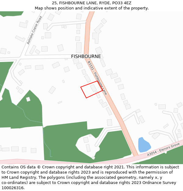25, FISHBOURNE LANE, RYDE, PO33 4EZ: Location map and indicative extent of plot