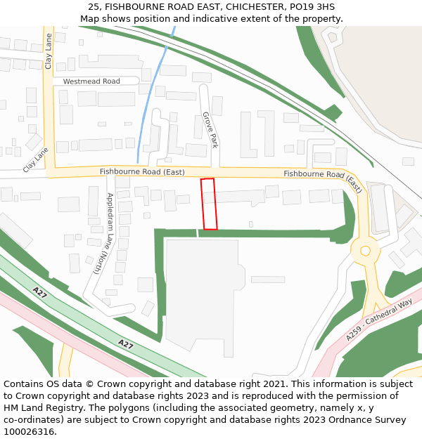 25, FISHBOURNE ROAD EAST, CHICHESTER, PO19 3HS: Location map and indicative extent of plot