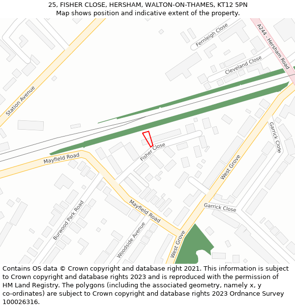 25, FISHER CLOSE, HERSHAM, WALTON-ON-THAMES, KT12 5PN: Location map and indicative extent of plot