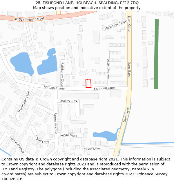 25, FISHPOND LANE, HOLBEACH, SPALDING, PE12 7DQ: Location map and indicative extent of plot