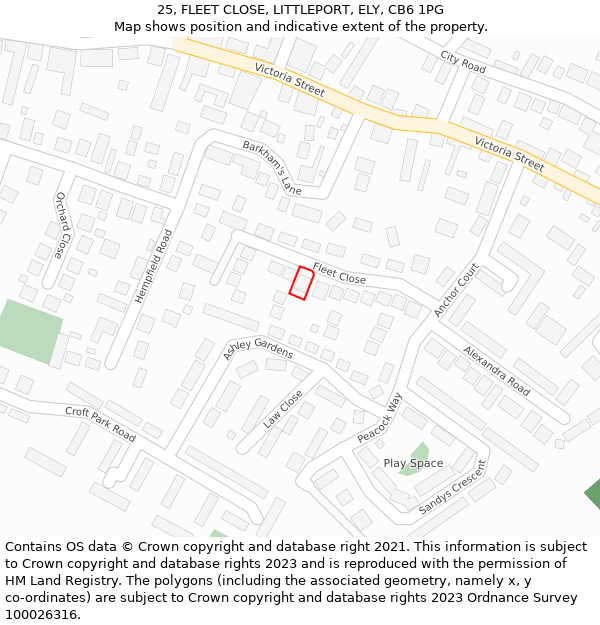 25, FLEET CLOSE, LITTLEPORT, ELY, CB6 1PG: Location map and indicative extent of plot