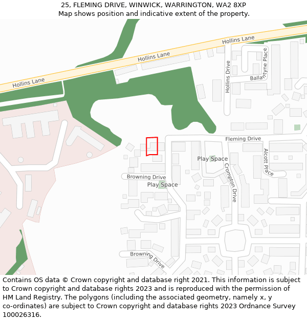 25, FLEMING DRIVE, WINWICK, WARRINGTON, WA2 8XP: Location map and indicative extent of plot