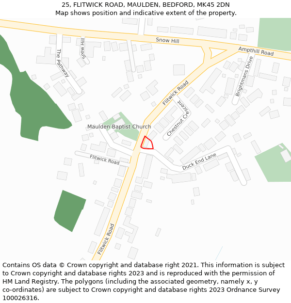 25, FLITWICK ROAD, MAULDEN, BEDFORD, MK45 2DN: Location map and indicative extent of plot