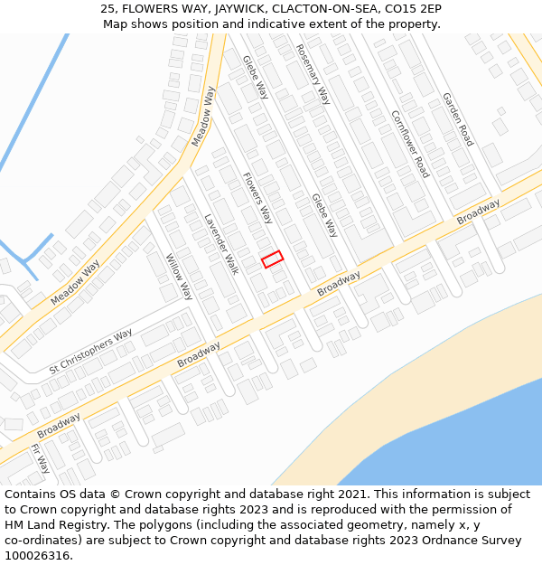 25, FLOWERS WAY, JAYWICK, CLACTON-ON-SEA, CO15 2EP: Location map and indicative extent of plot