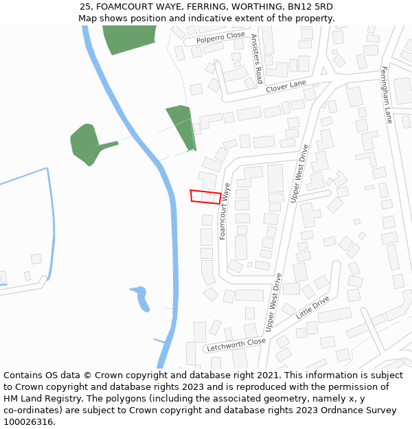 25, FOAMCOURT WAYE, FERRING, WORTHING, BN12 5RD: Location map and indicative extent of plot