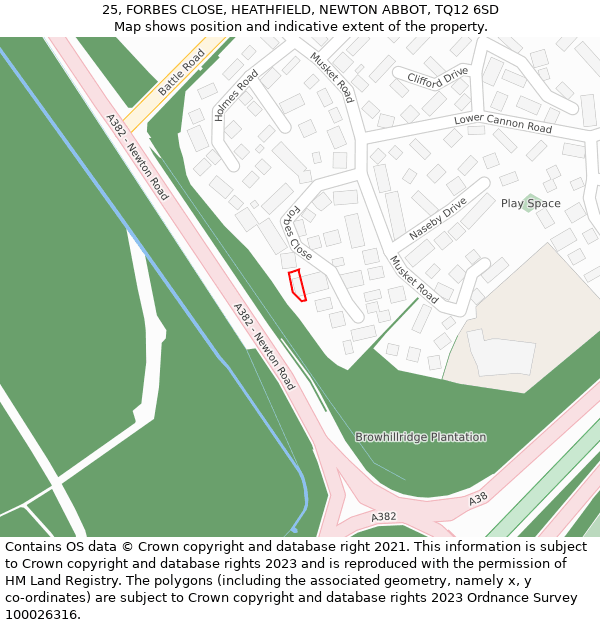 25, FORBES CLOSE, HEATHFIELD, NEWTON ABBOT, TQ12 6SD: Location map and indicative extent of plot