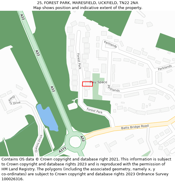 25, FOREST PARK, MARESFIELD, UCKFIELD, TN22 2NA: Location map and indicative extent of plot