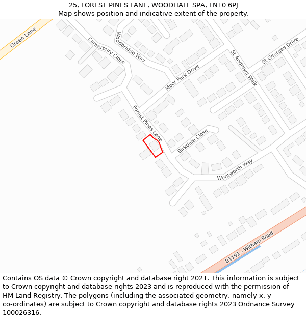 25, FOREST PINES LANE, WOODHALL SPA, LN10 6PJ: Location map and indicative extent of plot