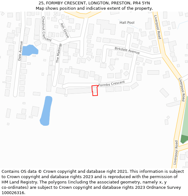 25, FORMBY CRESCENT, LONGTON, PRESTON, PR4 5YN: Location map and indicative extent of plot