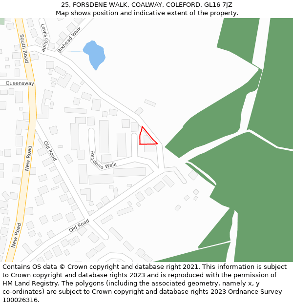 25, FORSDENE WALK, COALWAY, COLEFORD, GL16 7JZ: Location map and indicative extent of plot