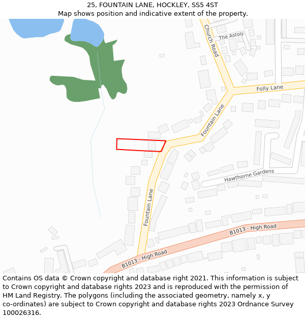 25, FOUNTAIN LANE, HOCKLEY, SS5 4ST: Location map and indicative extent of plot