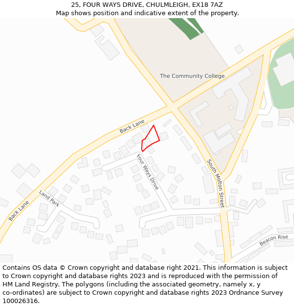 25, FOUR WAYS DRIVE, CHULMLEIGH, EX18 7AZ: Location map and indicative extent of plot