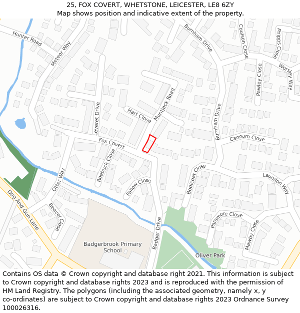 25, FOX COVERT, WHETSTONE, LEICESTER, LE8 6ZY: Location map and indicative extent of plot