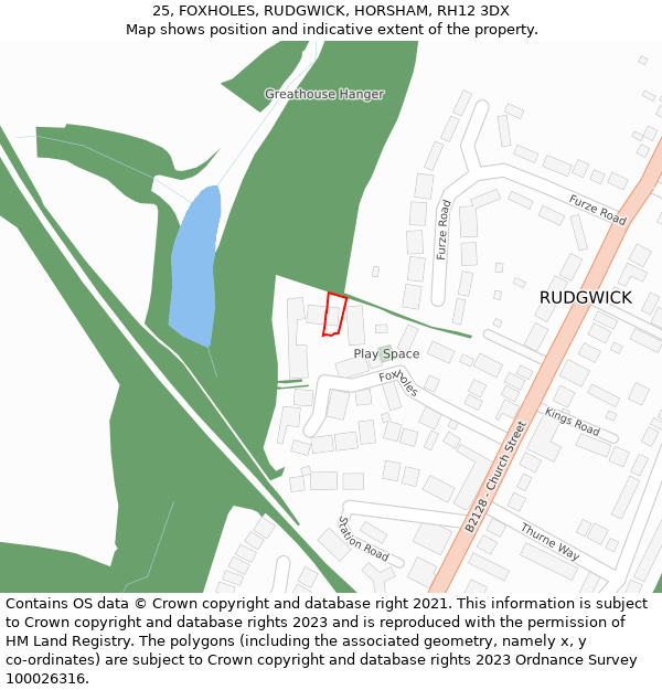 25, FOXHOLES, RUDGWICK, HORSHAM, RH12 3DX: Location map and indicative extent of plot