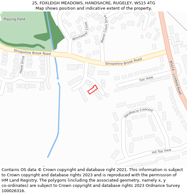 25, FOXLEIGH MEADOWS, HANDSACRE, RUGELEY, WS15 4TG: Location map and indicative extent of plot