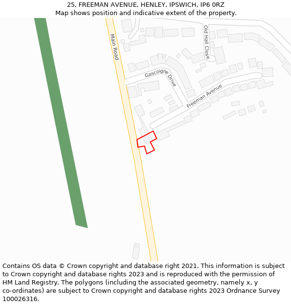 25, FREEMAN AVENUE, HENLEY, IPSWICH, IP6 0RZ: Location map and indicative extent of plot