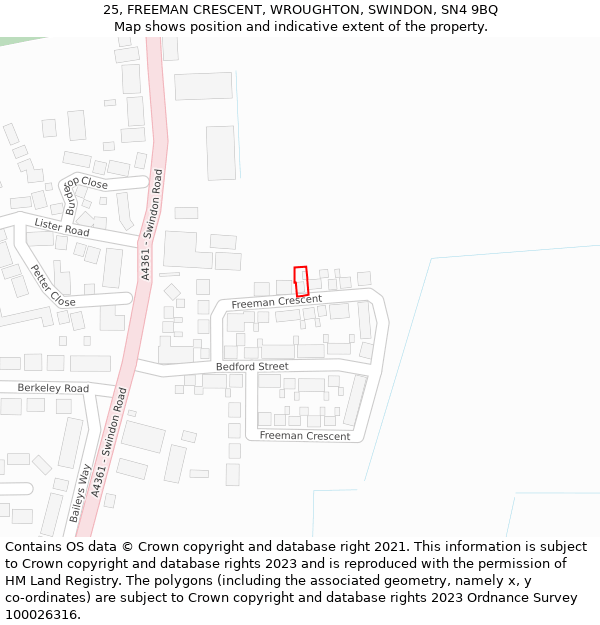 25, FREEMAN CRESCENT, WROUGHTON, SWINDON, SN4 9BQ: Location map and indicative extent of plot