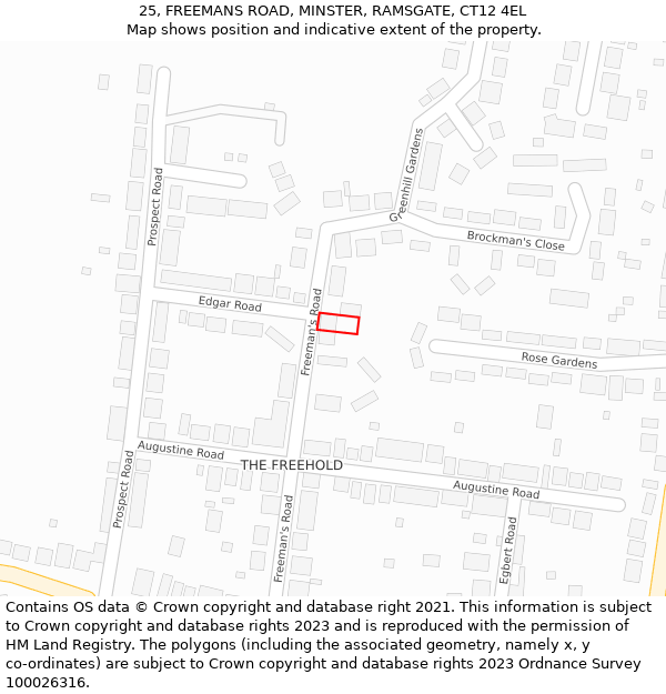 25, FREEMANS ROAD, MINSTER, RAMSGATE, CT12 4EL: Location map and indicative extent of plot