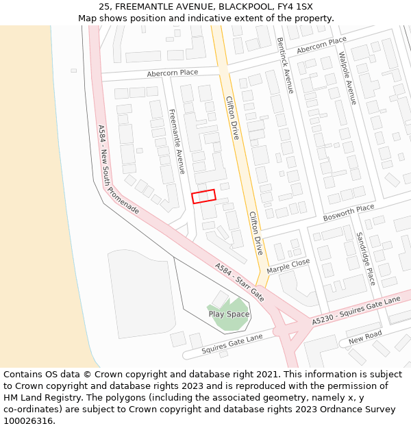 25, FREEMANTLE AVENUE, BLACKPOOL, FY4 1SX: Location map and indicative extent of plot