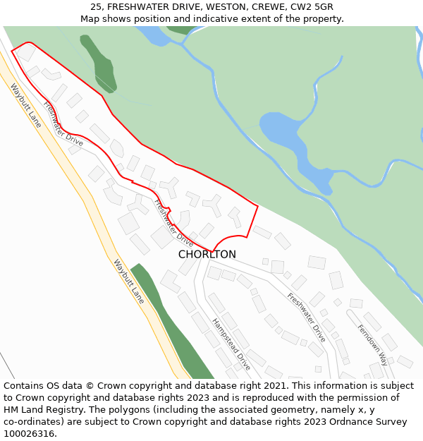 25, FRESHWATER DRIVE, WESTON, CREWE, CW2 5GR: Location map and indicative extent of plot