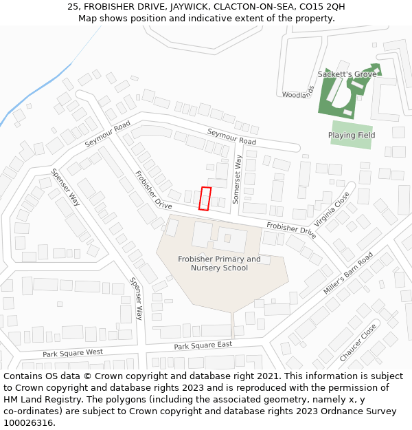 25, FROBISHER DRIVE, JAYWICK, CLACTON-ON-SEA, CO15 2QH: Location map and indicative extent of plot