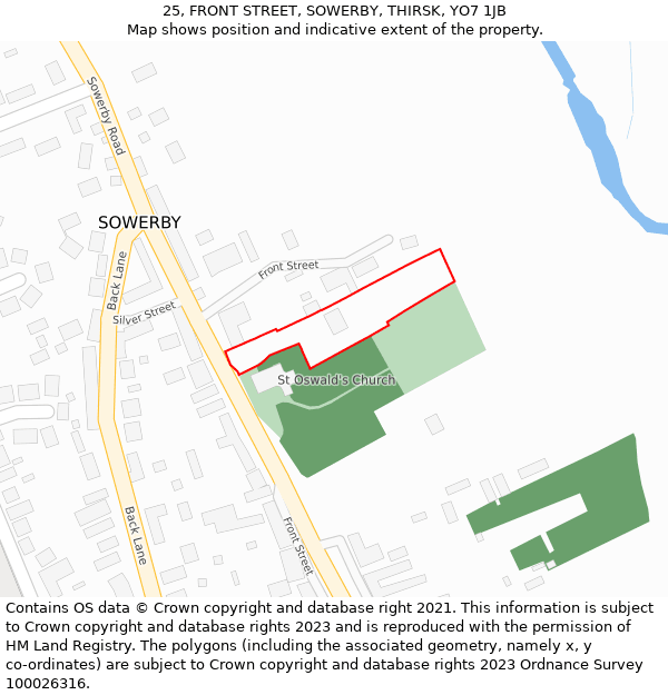 25, FRONT STREET, SOWERBY, THIRSK, YO7 1JB: Location map and indicative extent of plot