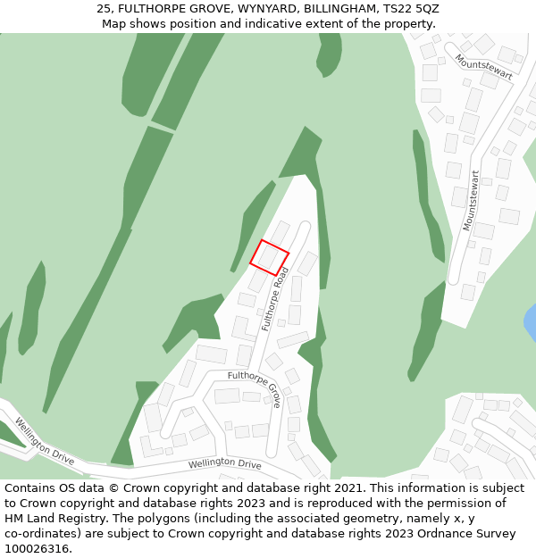 25, FULTHORPE GROVE, WYNYARD, BILLINGHAM, TS22 5QZ: Location map and indicative extent of plot