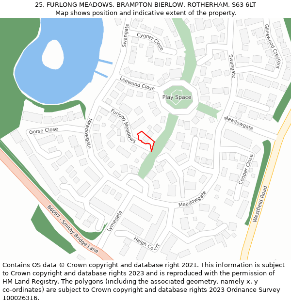 25, FURLONG MEADOWS, BRAMPTON BIERLOW, ROTHERHAM, S63 6LT: Location map and indicative extent of plot