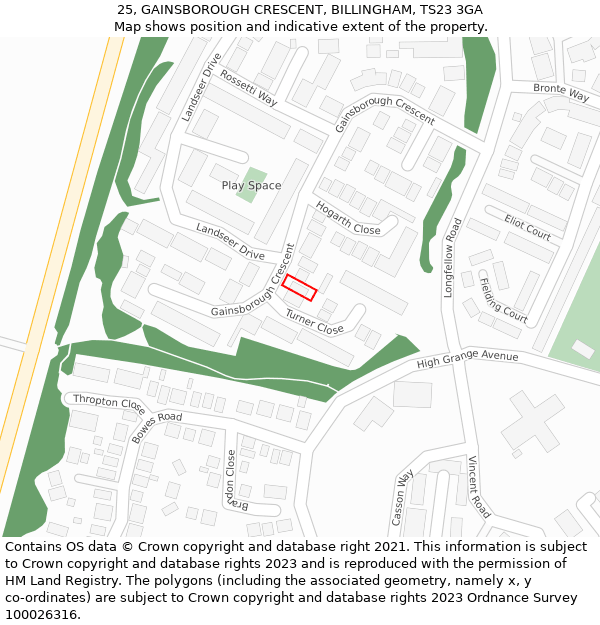 25, GAINSBOROUGH CRESCENT, BILLINGHAM, TS23 3GA: Location map and indicative extent of plot