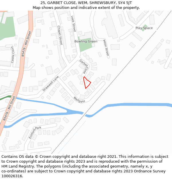 25, GARBET CLOSE, WEM, SHREWSBURY, SY4 5JT: Location map and indicative extent of plot