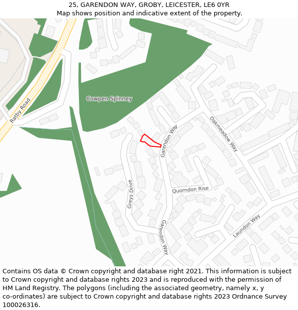 25, GARENDON WAY, GROBY, LEICESTER, LE6 0YR: Location map and indicative extent of plot