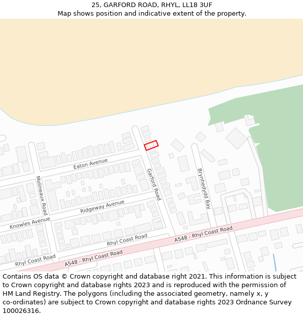 25, GARFORD ROAD, RHYL, LL18 3UF: Location map and indicative extent of plot