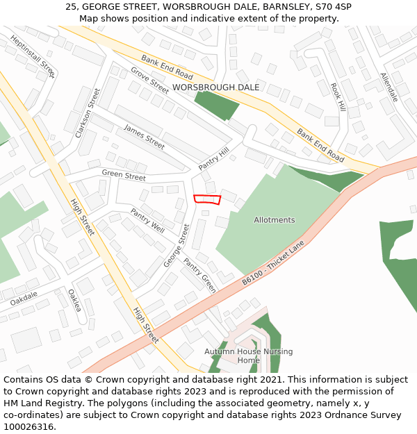 25, GEORGE STREET, WORSBROUGH DALE, BARNSLEY, S70 4SP: Location map and indicative extent of plot