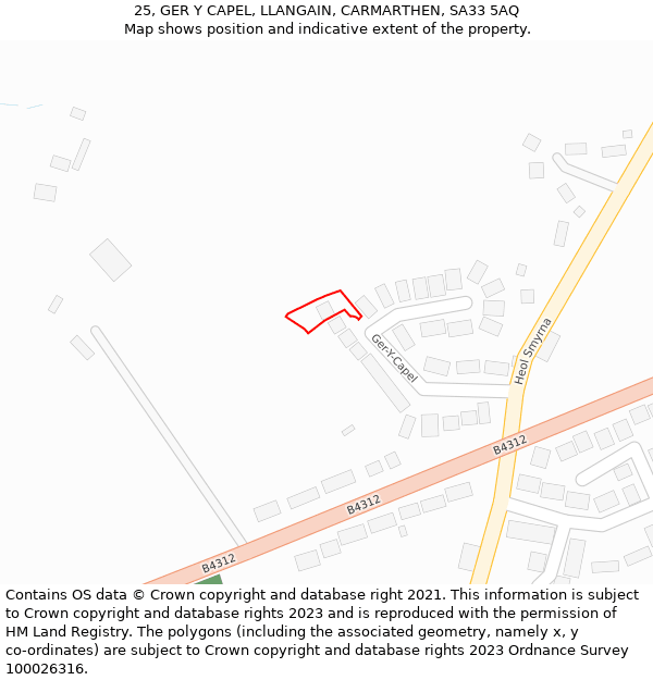 25, GER Y CAPEL, LLANGAIN, CARMARTHEN, SA33 5AQ: Location map and indicative extent of plot