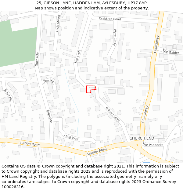 25, GIBSON LANE, HADDENHAM, AYLESBURY, HP17 8AP: Location map and indicative extent of plot