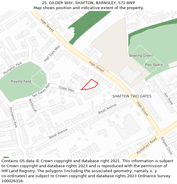 25, GILDER WAY, SHAFTON, BARNSLEY, S72 8WP: Location map and indicative extent of plot